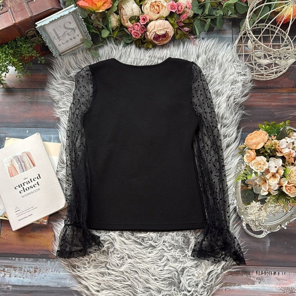 Elegant Black Sheer Sleeve Top - Picture 7 of 8